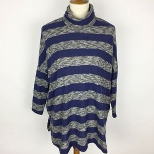 Postmark Anthropologie Women's X-Small Blue Gray Stripe Turtleneck Sweater Tunic